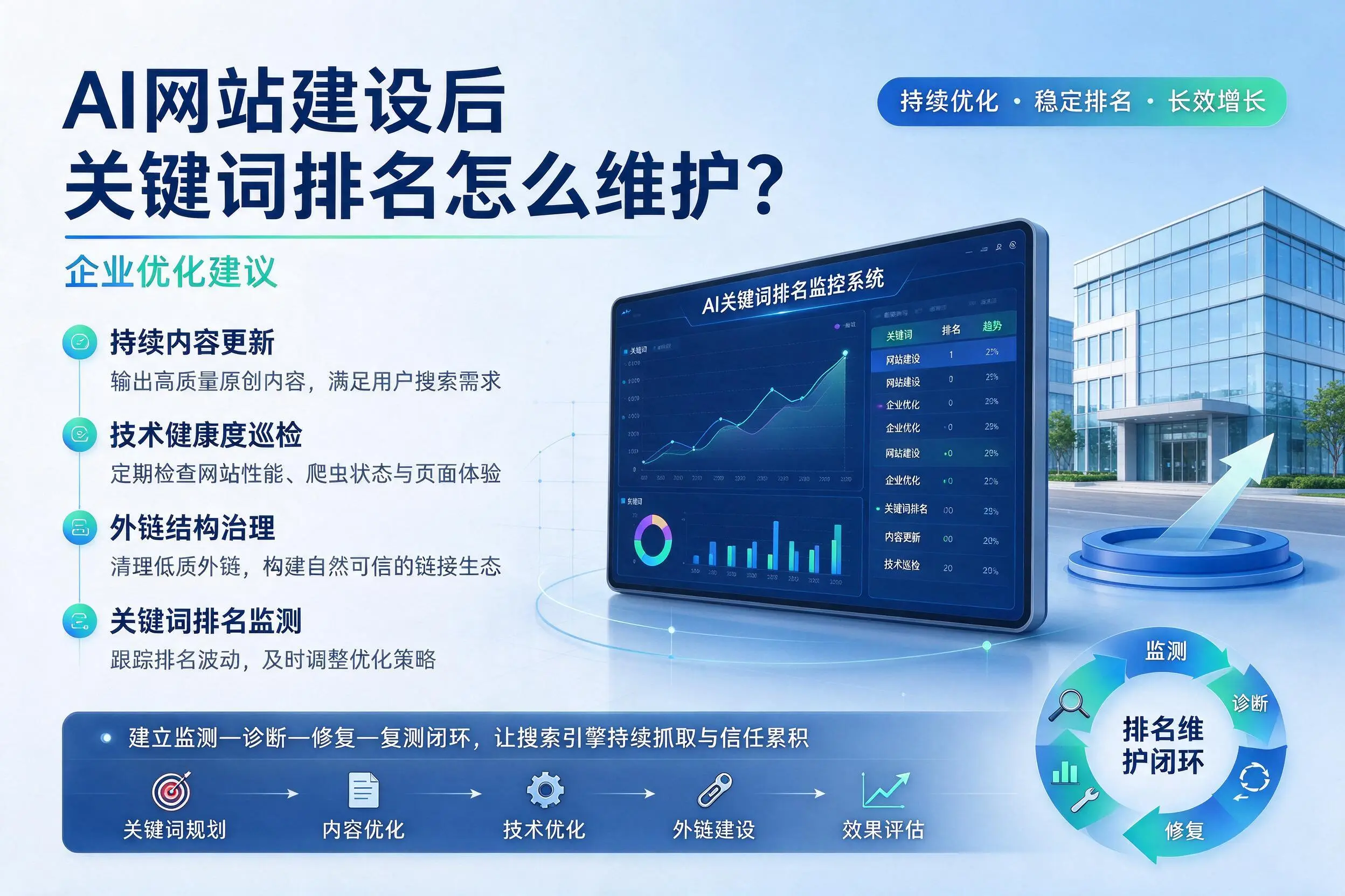 AI网站建设后关键词排名怎么维护？巴彦淖尔企业优化建议