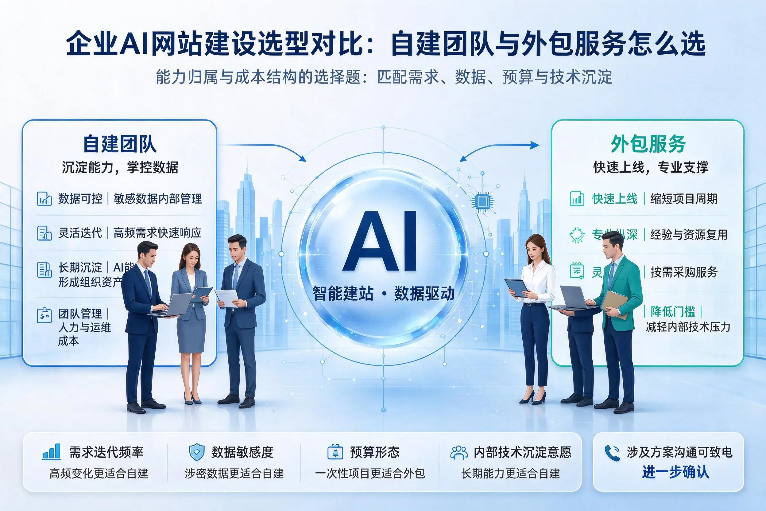 巴彦淖尔企业AI网站建设选型对比：自建团队与外包服务怎么选